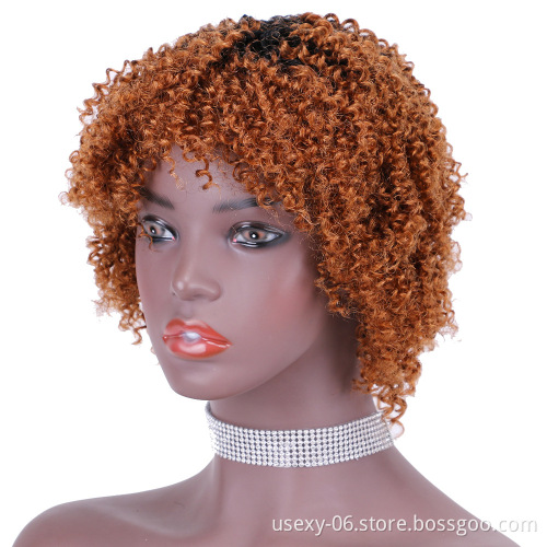 Ready to ship natural black brazilian wigs wholesale prices glueless short wigs 100 human hair afro pixie cut curls wigs